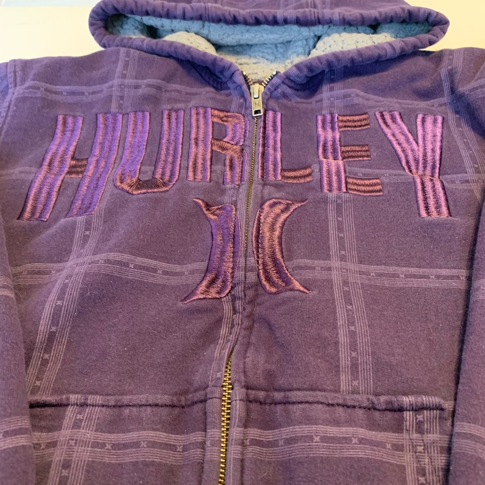 hurley faux fleece zip-up purple hoodie